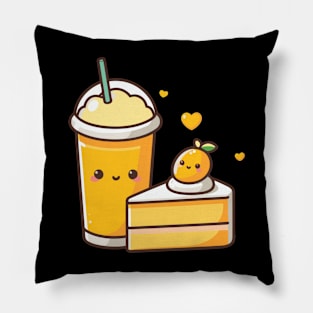 Cute Couple Gift in Kawaii Style with a Mango Cake and a Milkshake | Kawaii Food Pillow