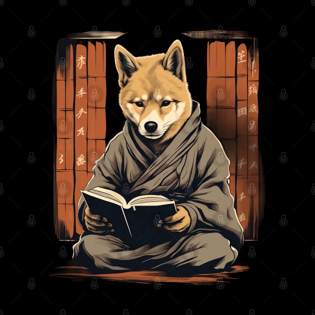 Shiba Inu Dog Reading Book by origato