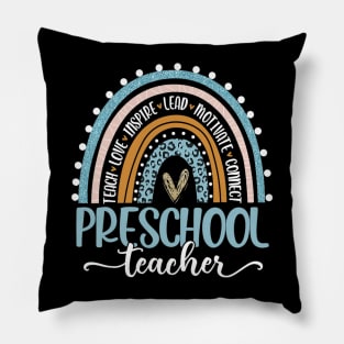 Preschool Teacher Leopard Boho Rainbow Back To School Teach Pillow