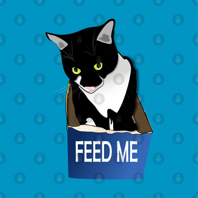 Cute Tuxedo Cat Hungry Cat in a Box  Copyright by TeAnne by TeAnne