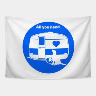 ALL YOU NEED HEART DOG CARAVAN BLUE2 Tapestry