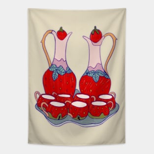 Vintage Strawberry Tea Set Tapestry