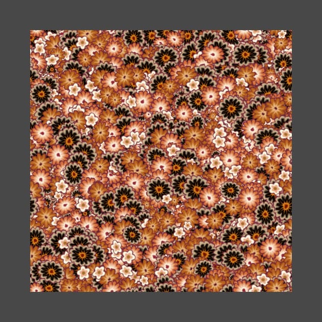 Autumn Color Floral Wallpaper Pattern in Brown, Rust, Cream, and Black by SeaChangeDesign