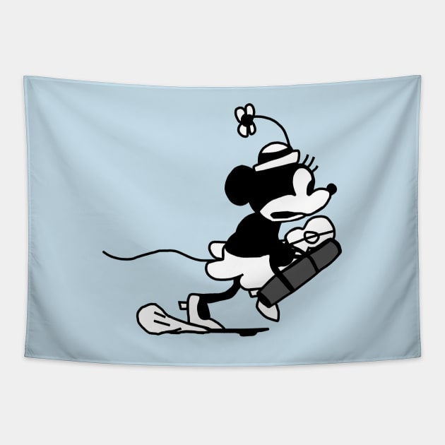 Running Cartoon Girl Mouse in Steamboat Willie Tapestry by ellenhenryart