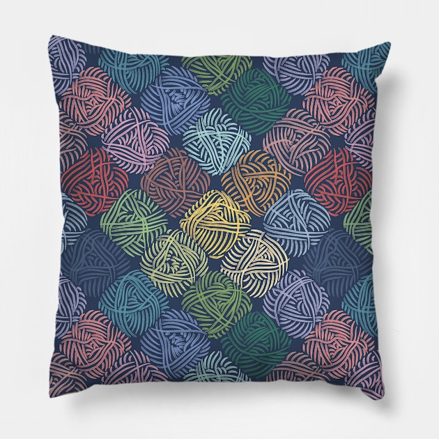 Yarnoholic paradise in dark blue Pillow by runcatrun