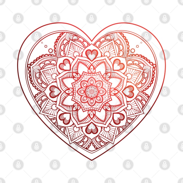 Heart in Mandala and Red zentangle patterns by AudreyJanvier