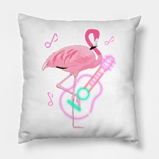 Flamingo Retro Neon Guitar Music Pillow