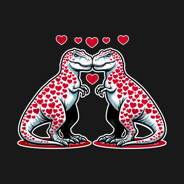 Dinosaur Love T-Shirt, Cute T-Rex Graphic Tee, Unisex Adult Clothing, Valentine's Day Shirt, Heart Pattern, Novelty Top by Cat In Orbit ®