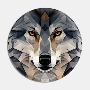 Triangle Grey Wolf - Abstract polygon animal face staring Pin