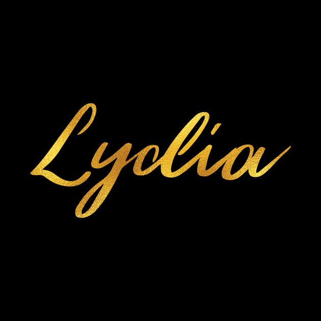 Lydia Name Hand Lettering in Faux Gold Letters - Lydia - Pin | TeePublic