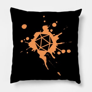 Orange 20 Sided Dice Paint Splatter Spraypaint Dungeons Crawler and Dragons Slayer Tabletop RPG Addict Pillow