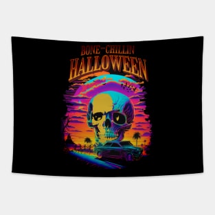 Bone Chillin Halloween Scary Skull Car Spooky Skeleton Horror Haunted House Tapestry