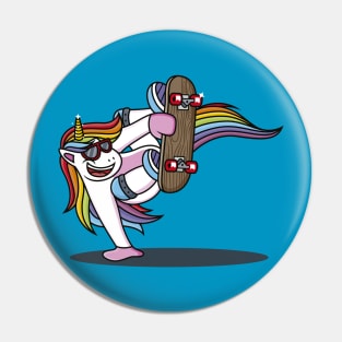 Rainbow Unicorn with red sunglasses doing skateboarding Pin