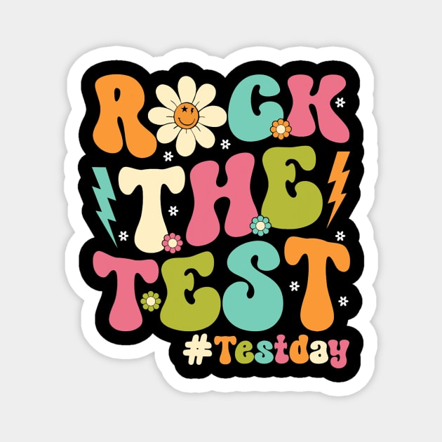 Groovy Rock The Test Motivational Retro Teachers Testing Day Magnet by Winter Magical Forest