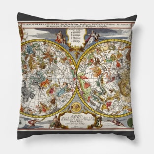 Vintage Double Hemisphere Planisphere Star Map by Nicholas de Fer, 1705 Pillow