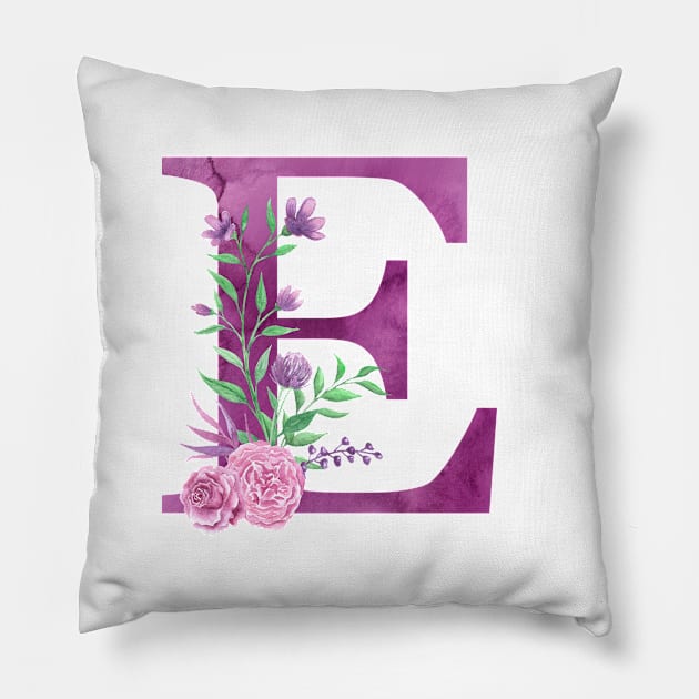 Floral Monogram E Beautiful Rose Bouquet Pillow by floralmonogram