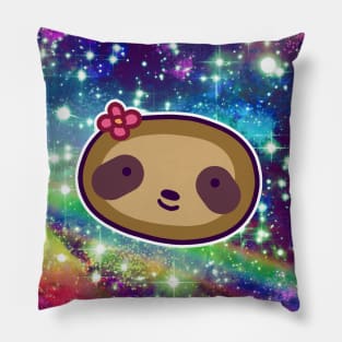 Flower Sloth Face Rainbow Space Pillow