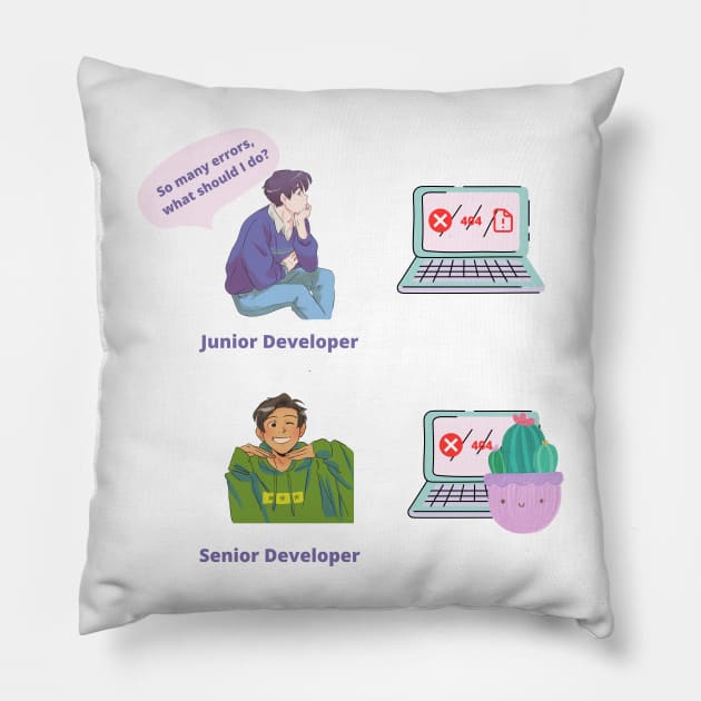 Senior Developer Junior Developer Joke Software Developer Anime Gift Pillow by ohsheep