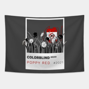 POPPY RED - white card  by COLORBLIND WorldView Tapestry