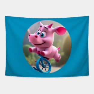 Baby rhino on a unicycle Tapestry