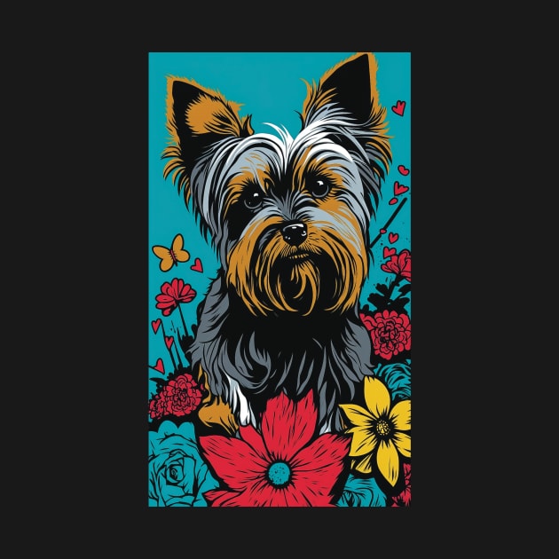 Yorkshire Terrier Dog Vibrant Tropical Flower Tall Retro Vintage Digital Pop Art Portrait 2 by ArtHouseFlunky