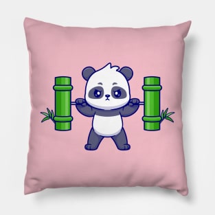 Cute Panda Lifting Bamboo Barbell Cartoon Pillow