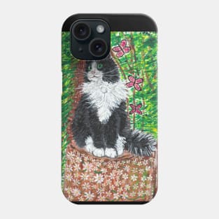 Fluffy Tuxedo cat forest Phone Case