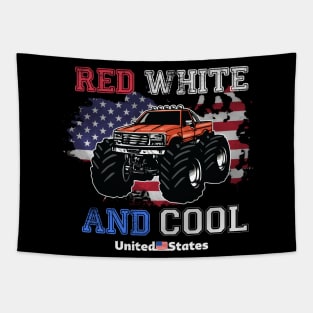 Monster Truck USA Red White and Cool Tapestry