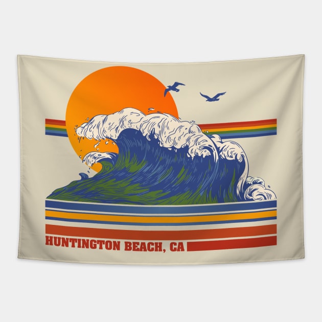 Retro Huntington Beach CA 70s Style Tourist Souvenir Tapestry by darklordpug