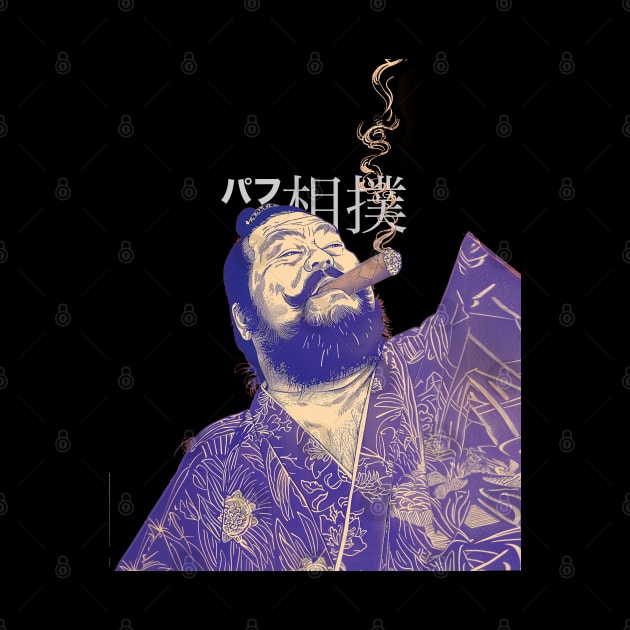 Puff Sumo in Japanese 2: Smoking a Fat Robusto Cigar on a dark (Knocked Out) background by Puff Sumo