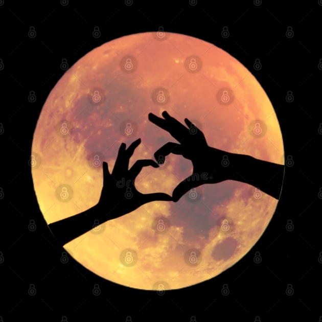 Full Moon with Heart Hands Silhouette by Apathecary