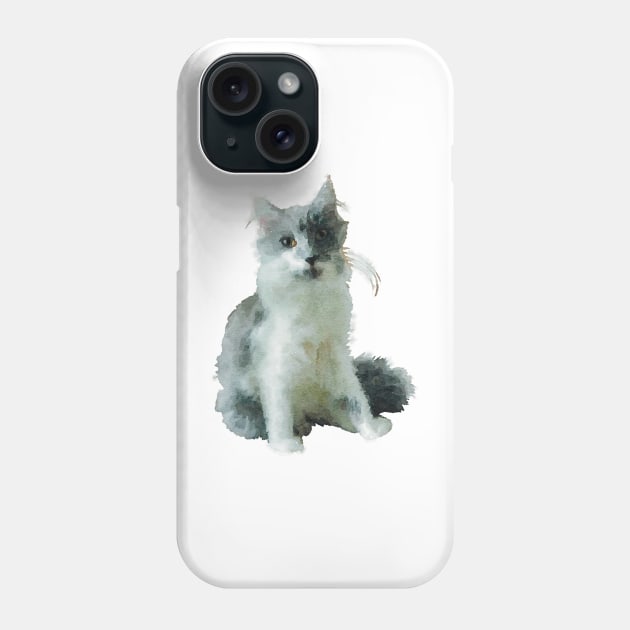 Fluffy Gray and White Cat Phone Case by Griffelkinn