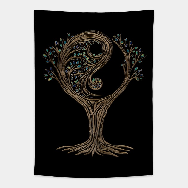 Golden Yin Yang Tree Tapestry by Nartissima