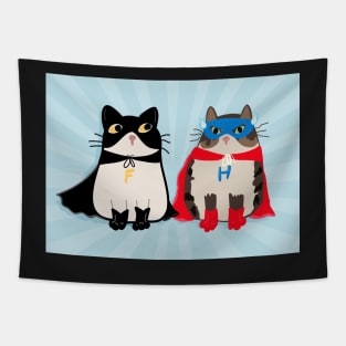 Fred and Henry, Superhero Cats in Masks and Capes Tapestry