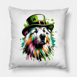 Caucasian Shepherd Dog Celebrates Saint Patrick's Day Pillow