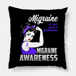 Migraine Awareness Headache Pain T-Shirt Migraine Is Not Just A Headache Purple Ribbon Warrior Gift Pillow