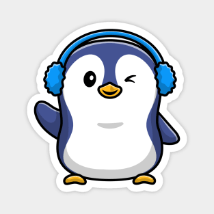 Cute Penguin Wearing Earmuff Cartoon Vector Icon Illustration Magnet