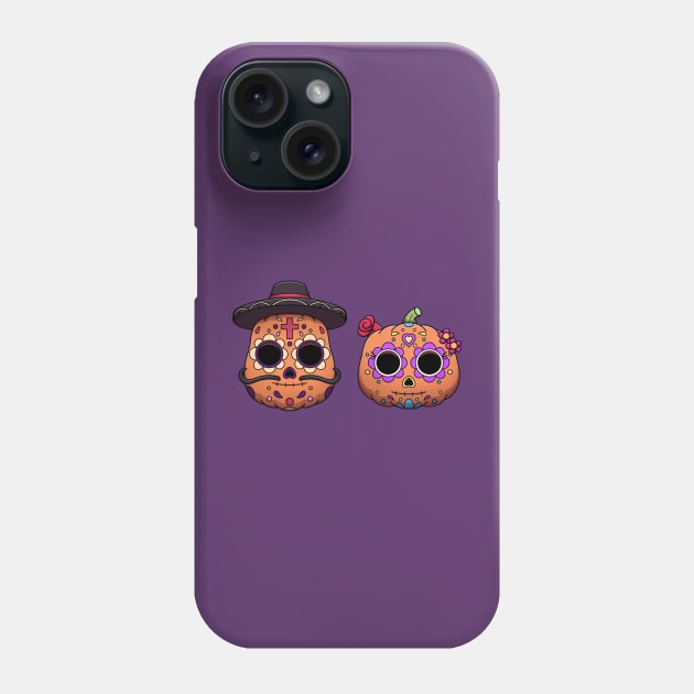 Sugar Skull Pumpkins Male And Female Phone Case by TheMaskedTooner