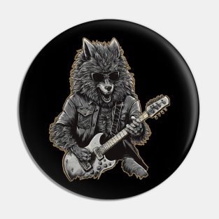 Funny wolf playing guitar Pin