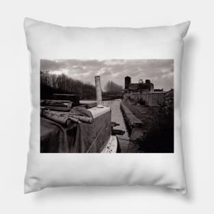 Narrow boat moored next to the canal - Stoke on Trent, UK Pillow