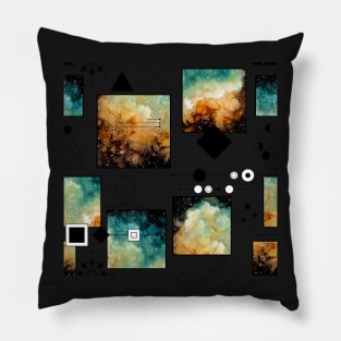 Watercolor Vivid Nebula, Squares and Lines Pillow