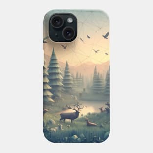 Low Poly Forest at Sunset Phone Case