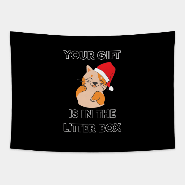 Your Gift is in the Litter Box - Funny Christmas Cat (Dark) Tapestry by applebubble