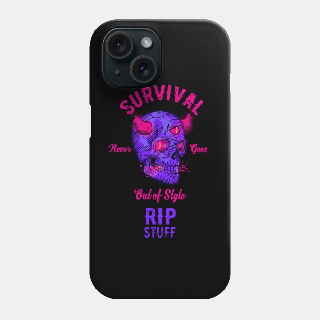 Survival Horned Neon Skull Phone Case by TOKEBI