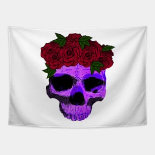 Purple Skull with a Crown of Roses Tapestry