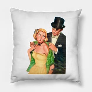 elegant man in love with beautiful lady retro vintage comic Pillow