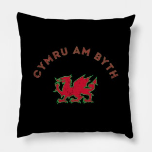 Dragon of Wales UK - Cymru Am Byth seal - symbol - logo emblem retro vintage Pillow