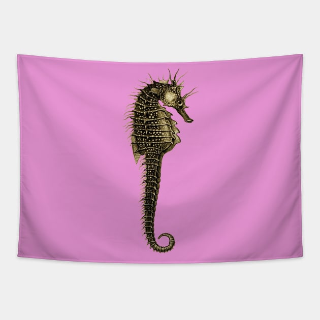 BLACK WHITE SEAHORSE IN PINK LILAC Sea Life Drawing Tapestry by BulganLumini