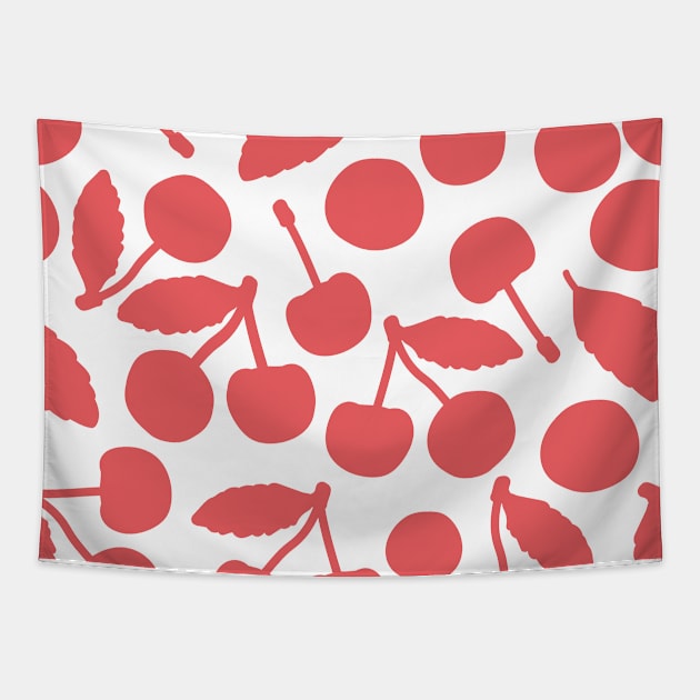 Cute silhouette red white cherries Tapestry by essskina