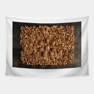 Walnuts on a wooden board Tapestry